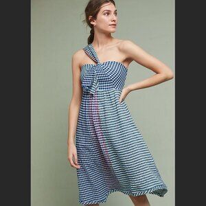 Maeve Anthropologie Waverly Multicolor Plaid One Shoulder Dress